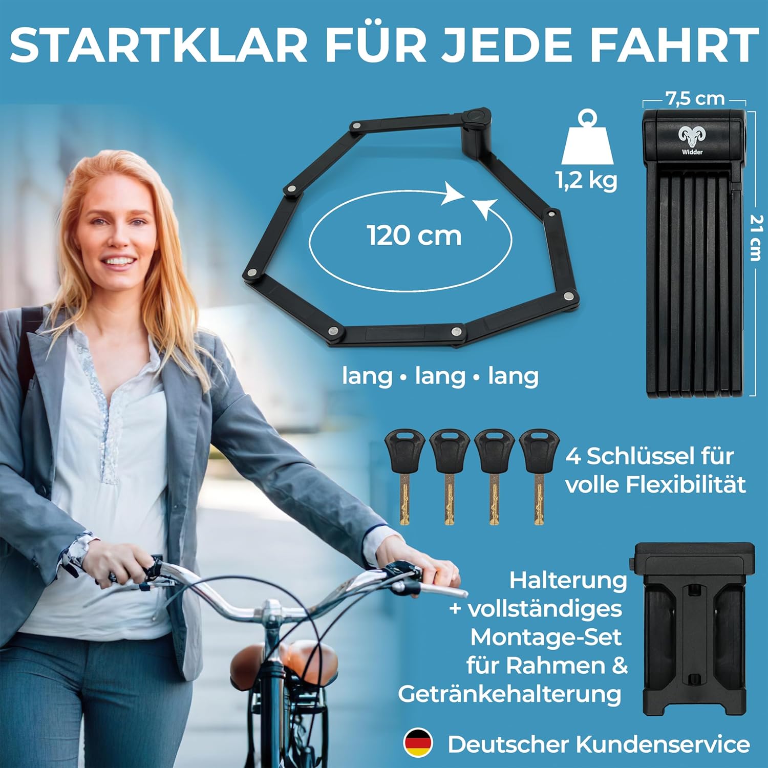 Widder Very Secure Bicycle Lock Folding Lock 120 cm with 4 Keys | Folding Lock Bicycle with Holder | Ideal as an E Bike Lock, E Scooter Lock, Bicycles & Bike Lock – Bild 4