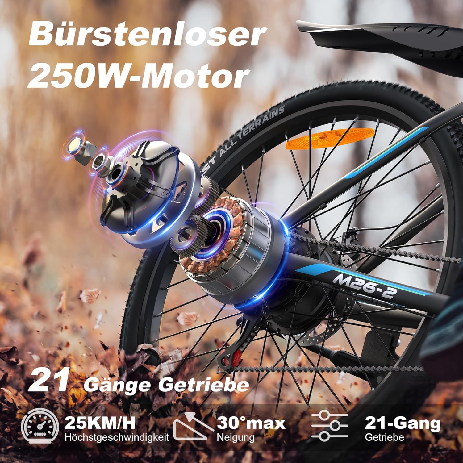 VARUN E Bike, 26 Inches/24 Inch E-Bike Men Women with 48 V/36 V Battery, 250 W Motor, Ebike Mountain Bike with 21/1 Gear, 4 Modes, Aluminium Frame, Electric Bicycle for Adults / Teenagers, Range Max – Bild 3