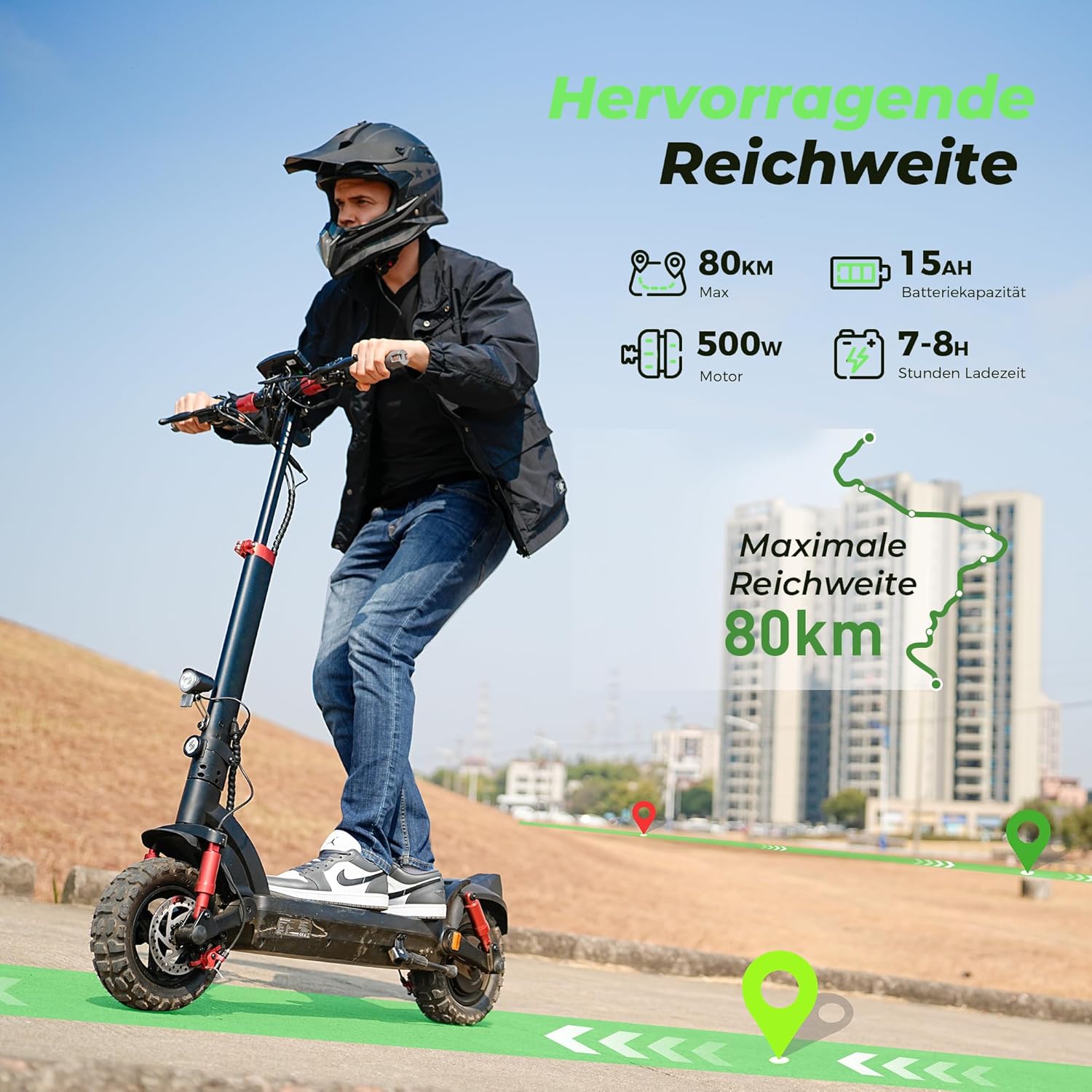 E Scooter mit Straßenzulassung - 11 Zoll MAX 80KM Reichweite Offroad Elektroroller, Faltbarer E-Roller mit Duale Aufhängung, Blinker und APP, Elektroscooter Erwachsene für Stadt und Land Pendeln – Bild 4
