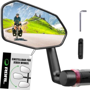 RBRL Bicycle Mirror, Not Easy to Block, Oversized Rear View Mirror, Shatterproof & Durable, 360° Adjustable for E-Bike (Left)
