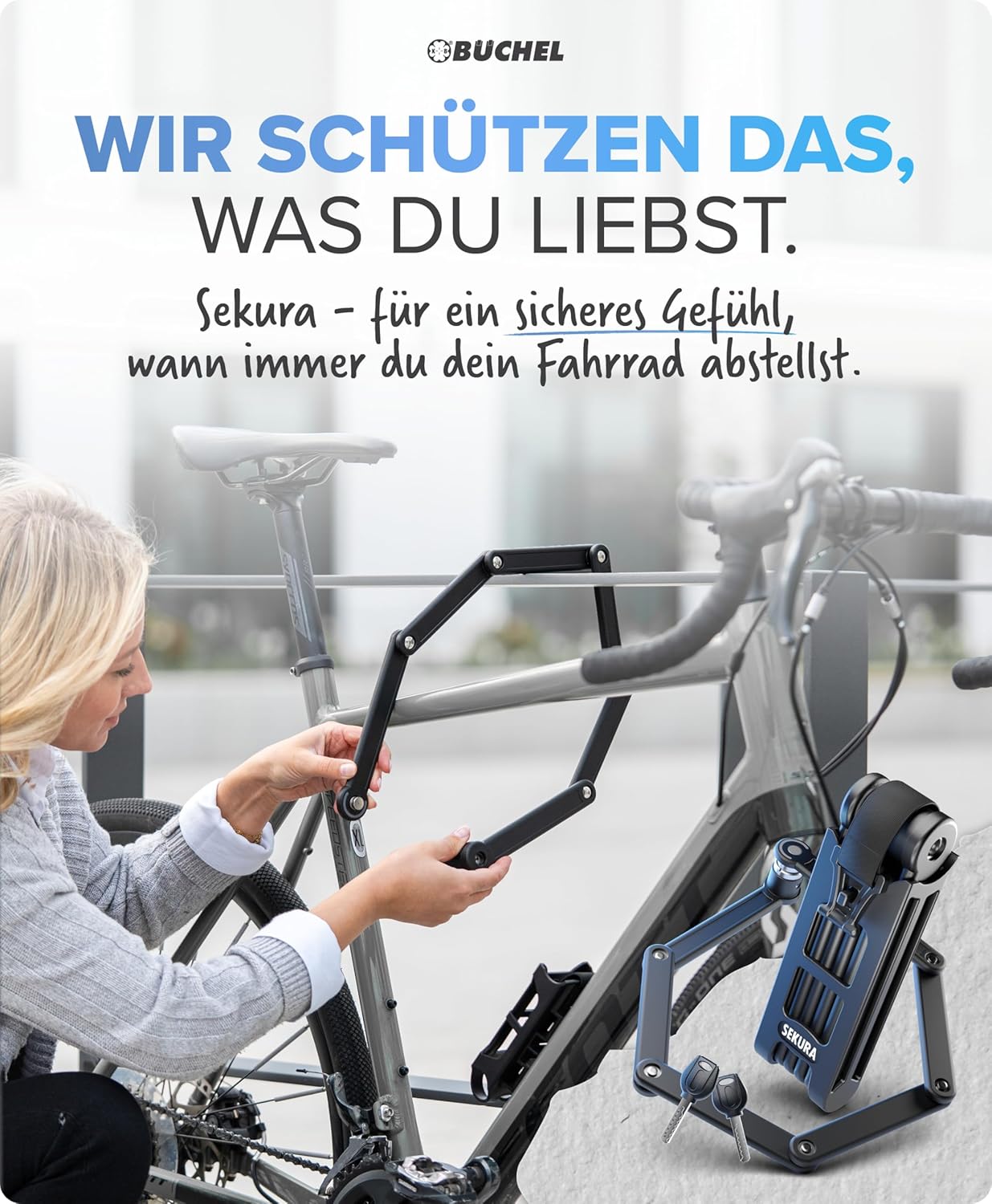 Büchel Sekura 60503853 Folding Lock for Bicycle and Motorbike 85 cm Black – Bild 2