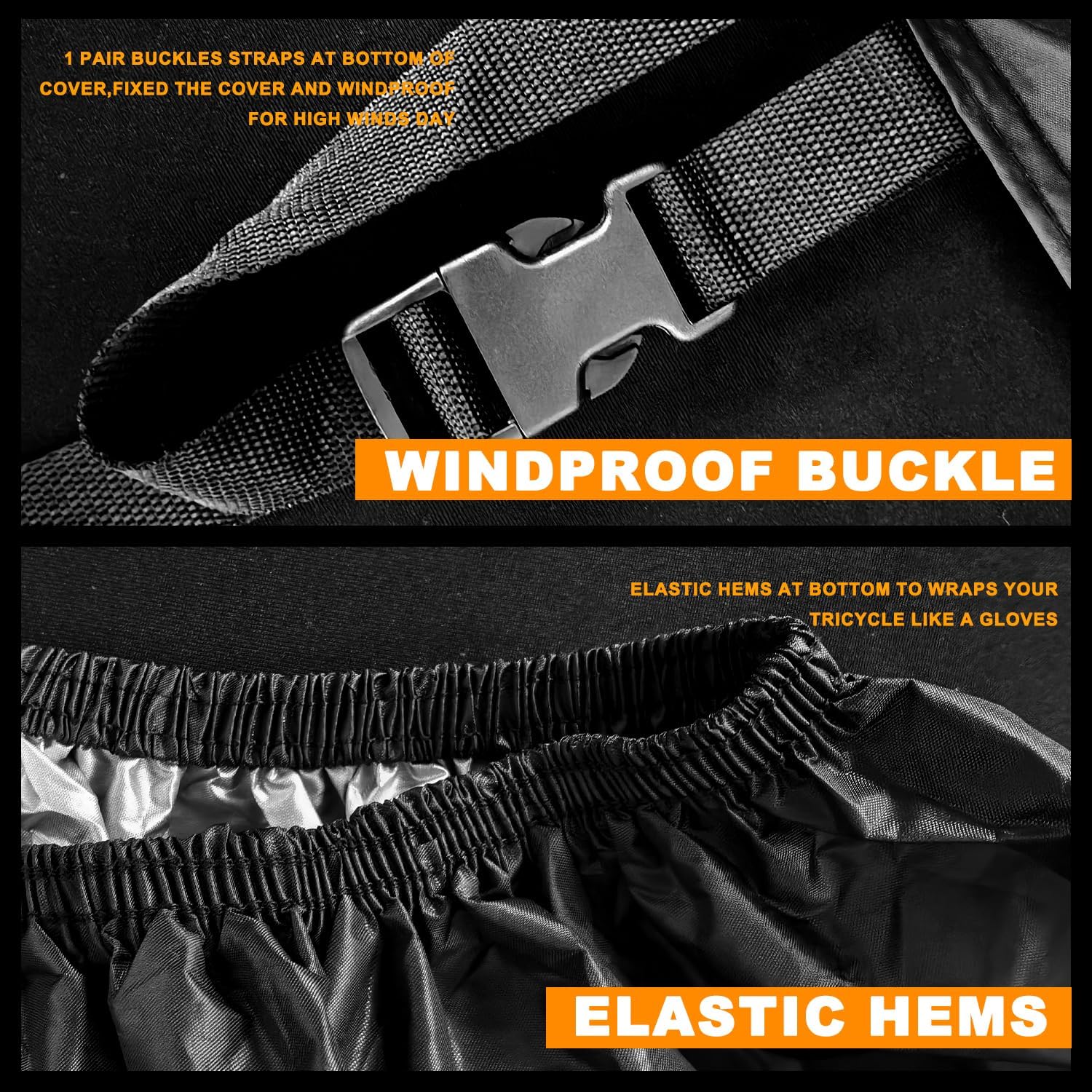 Adult Tricycle Cover, Waterproof Outdoor 3 Wheel Cover for E-Bike, Tricycle Bicycle Covers, Durable UV-210D Polyester Fabric, with Safety Buckle – Bild 6