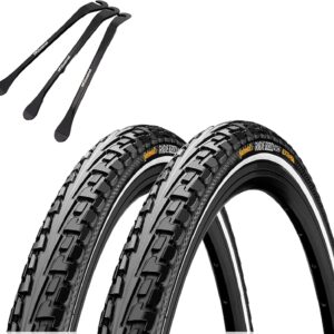 Set of 2 Conti Bicycle Tyres Ride Tour Reflex 26 or 28 Inch Various Widths (ETRTO from 37/42/47 to 559-622) + 3 MSZweirad Metal Tyre Levers