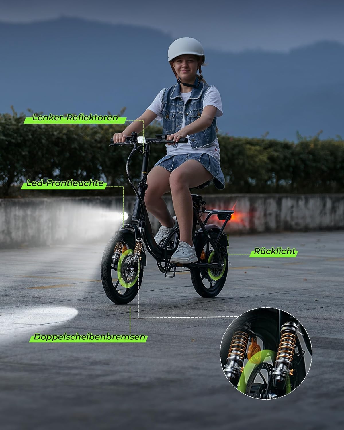 Finbike Folding Bike E-Bike 16 x 2.15 Inch Fat Tire, Portable Electric Bicycle with 10.4 Ah Removable Battery, 4 Riding Modes, PAS Range Max 88 Km, Folding Electric Bikes for Men Women Commuting – Bild 6