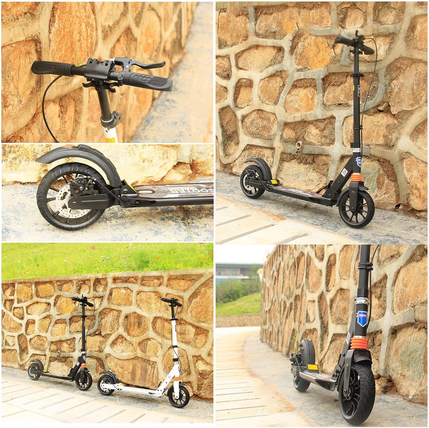 Bueuwe Big Wheel Scooter Adult 150 kg Load Capacity, City Scooter for Adults, Scooter Children 10 Years, City Scooter with Handbrake and Shock Absorber, 4 Height Adjustable, Black – Bild 7