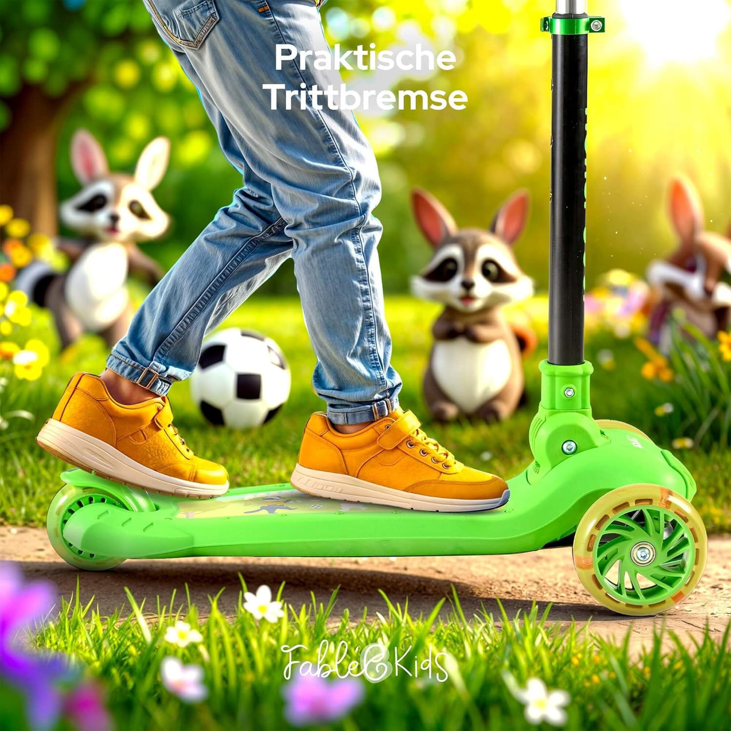 FableKids Children's Scooter City Scooter Height Adjustable Foldable LED Wheels Kick Brake for Toddlers from 3 Years Maximum Load 50 kg – Bild 3