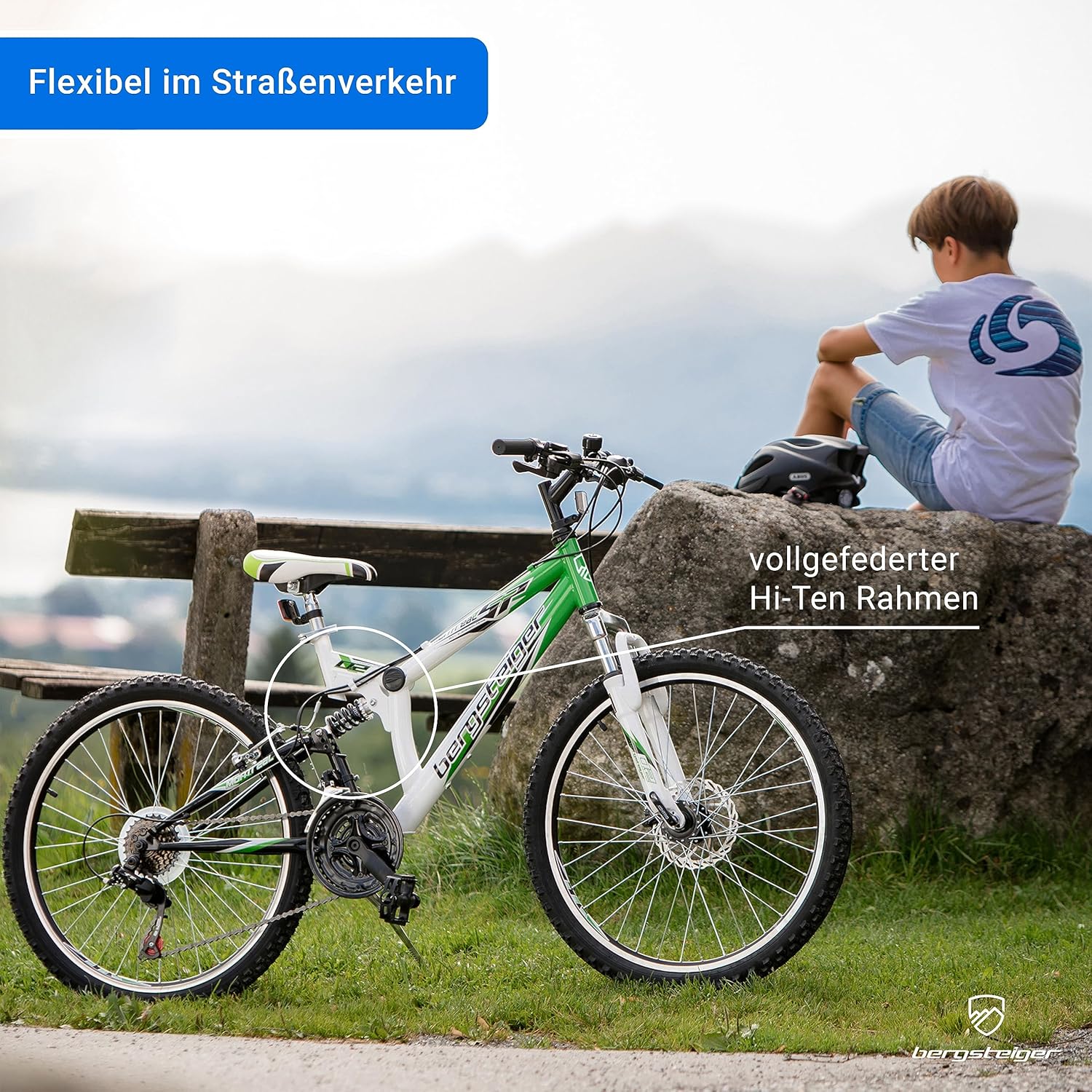 Bergsteiger Montreal 20, 24-Inch Children’s Bicycle, Suitable for 8, 9, 10, 11 Year Olds, Shimano 18-Speed Gear System, Mountain Bike with Full Suspension, Boys’ Bike, Girls’ Bike – Bild 3