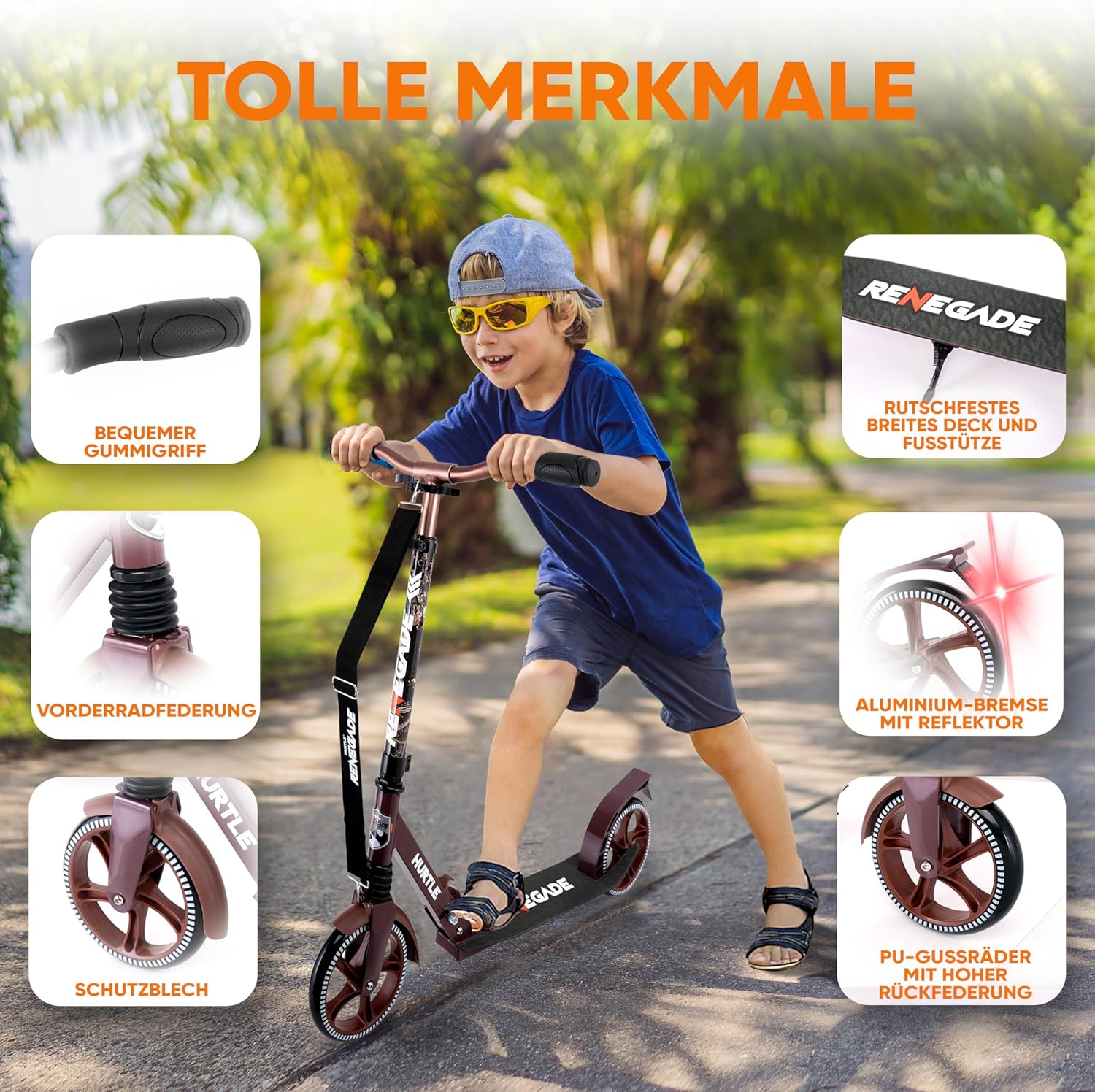 Hurtle Scooter - Scooter for Teenagers - Kick Scooter - 2 Wheel Scooter with Adjustable T-Bar Handlebar - Foldable Adult Kick Scooter with Alloy Non-Slip Deck – Bild 5