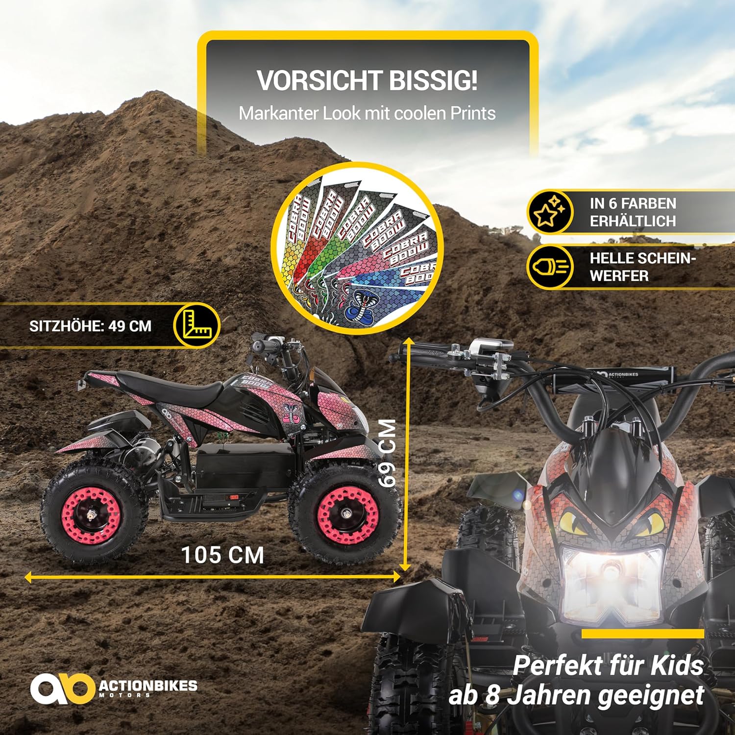 Actionbikes Motors Children's Quad Electric ATV Cobra, 7 Volt 100 Watt Motor up to 25 mph, Children's Quad, Pocket Quad, Safety Touch Foot Switch, Mini Quad for Children from 8 Years (Red/Black) – Bild 8