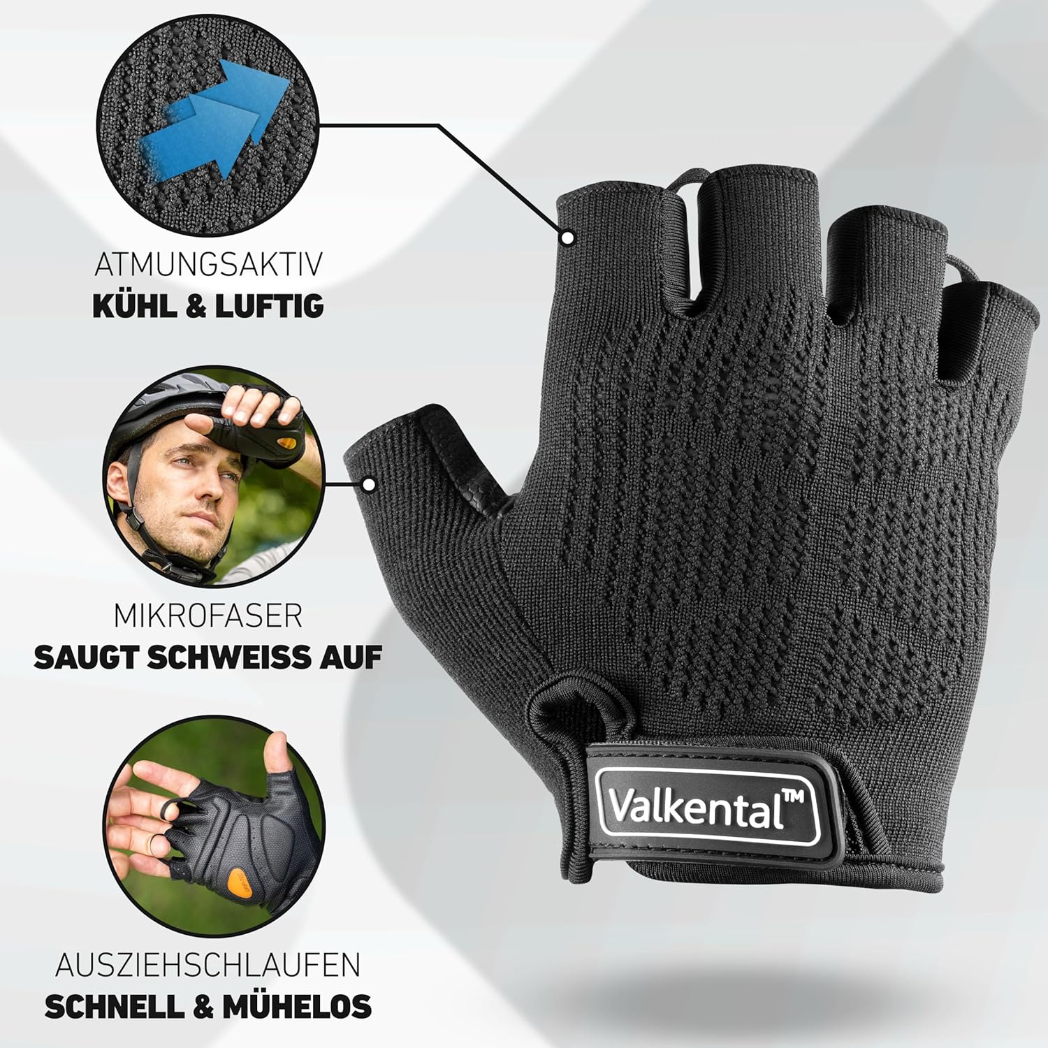 Valkental® - Padded Cycling Gloves | Soft & Breathable | Cycling Gloves Men & Women | Fingerless Cycling Gloves - MTB/Road Bike/Trekking | Gloves Bicycle Short & Lightweight – Bild 3