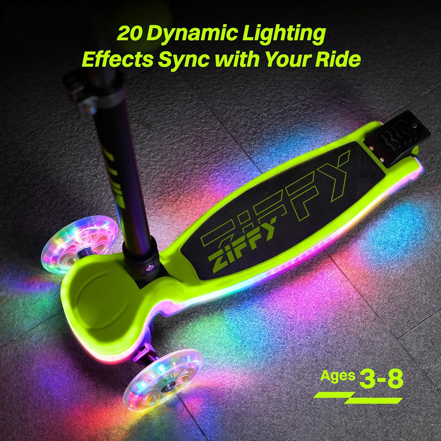 ZIFFY Kids Scooter for Boys & Girls LED Light-Up Wheels, 4 Adjustable Height Handlebars, and Lean-to-Steer Design with Anti-Slip Wide Deck for Stability - Up to 110 lbs – Bild 2