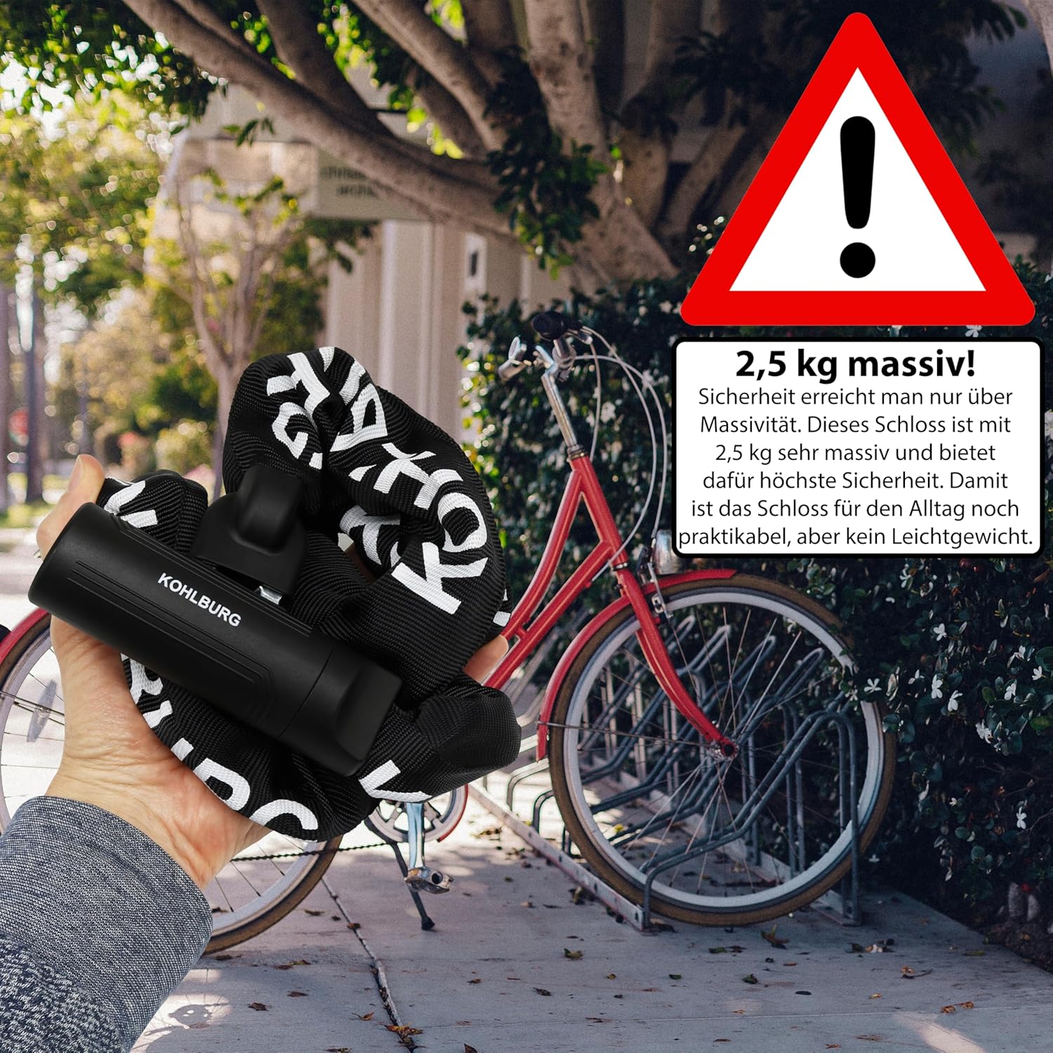 KOHLBURG Security Chain Lock 125 cm Long with 8.3 mm Thick 4-Edge Chain Made of Hardened Special Steel - Secure Bicycle Lock with 4 Keys for E-Bike Bicycle and Motorcycle – Bild 6