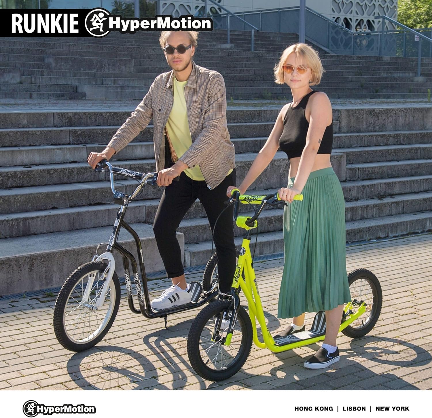 HyperMotion Runkie City Scooter 16 Inch Pneumatic Tyres, Height-Adjustable Handlebar, Double Brake System, Large Scooter for Children from 8 Years, Teenagers and Adults, Yellow – Bild 5