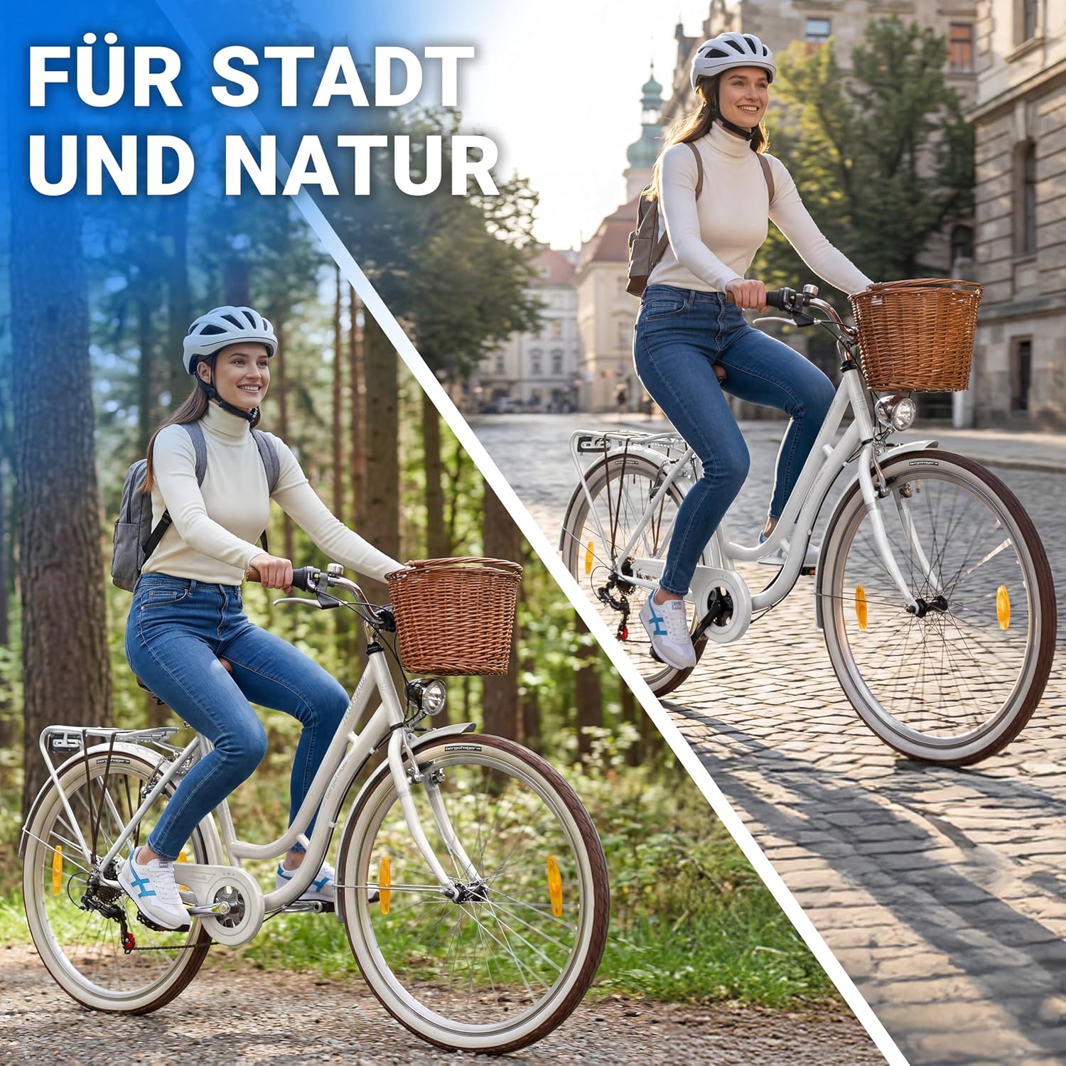 Bergsteiger Marseille 26, 28 Inch Women's Bike, from 150 cm, Rattan Basket, Bicycle Light, Women's City Bike, Women's Bike in Retro Design, 6 Speed Tourney Gears, Derailleur Gear – Bild 7