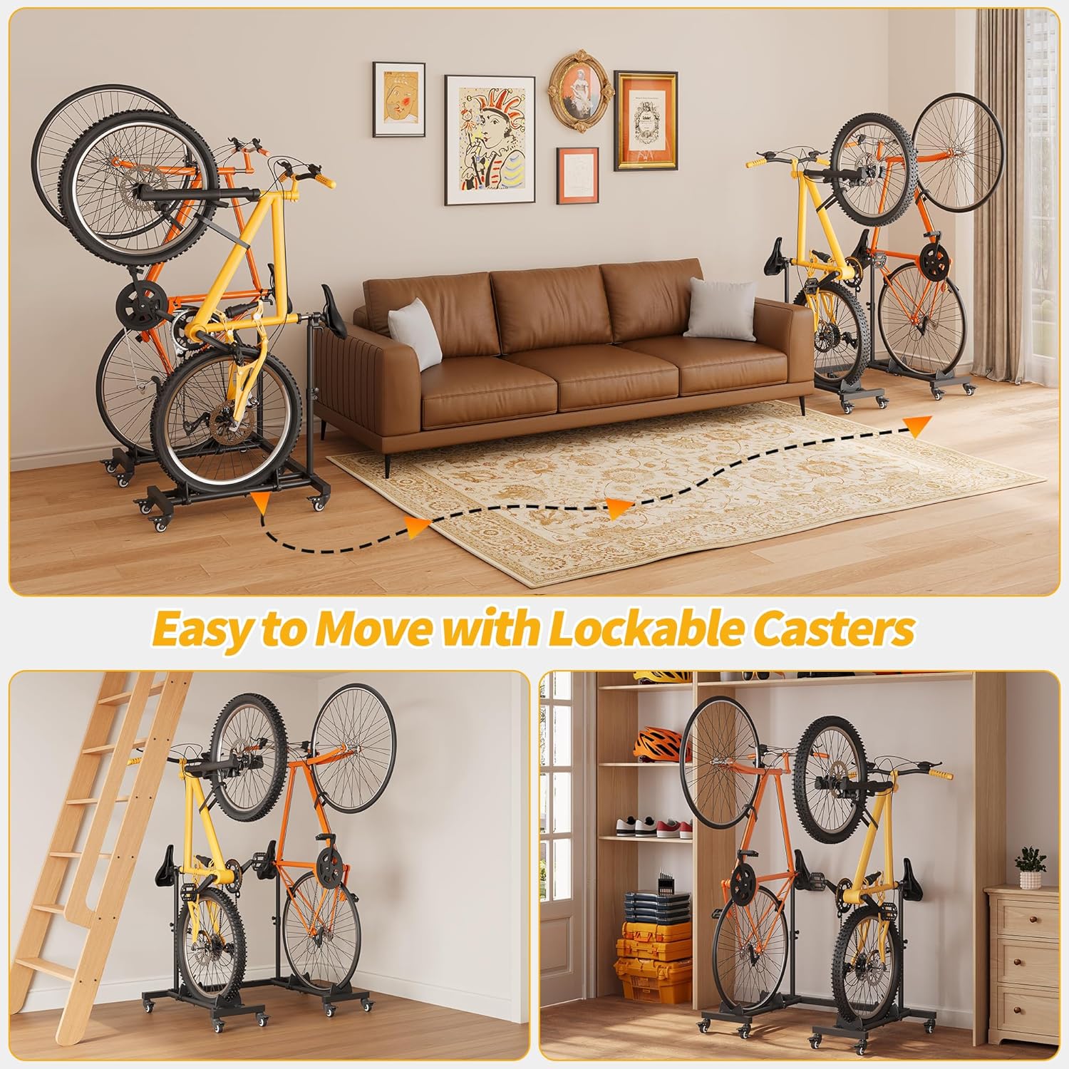 Vertical Bicycle Stands (Pack of 2), Floor Bicycle Stand for Garage, Height-Adjustable Bicycle Stand for Indoor Use for Garage & Home, for Rim Sizes up to 74 cm – Bild 7