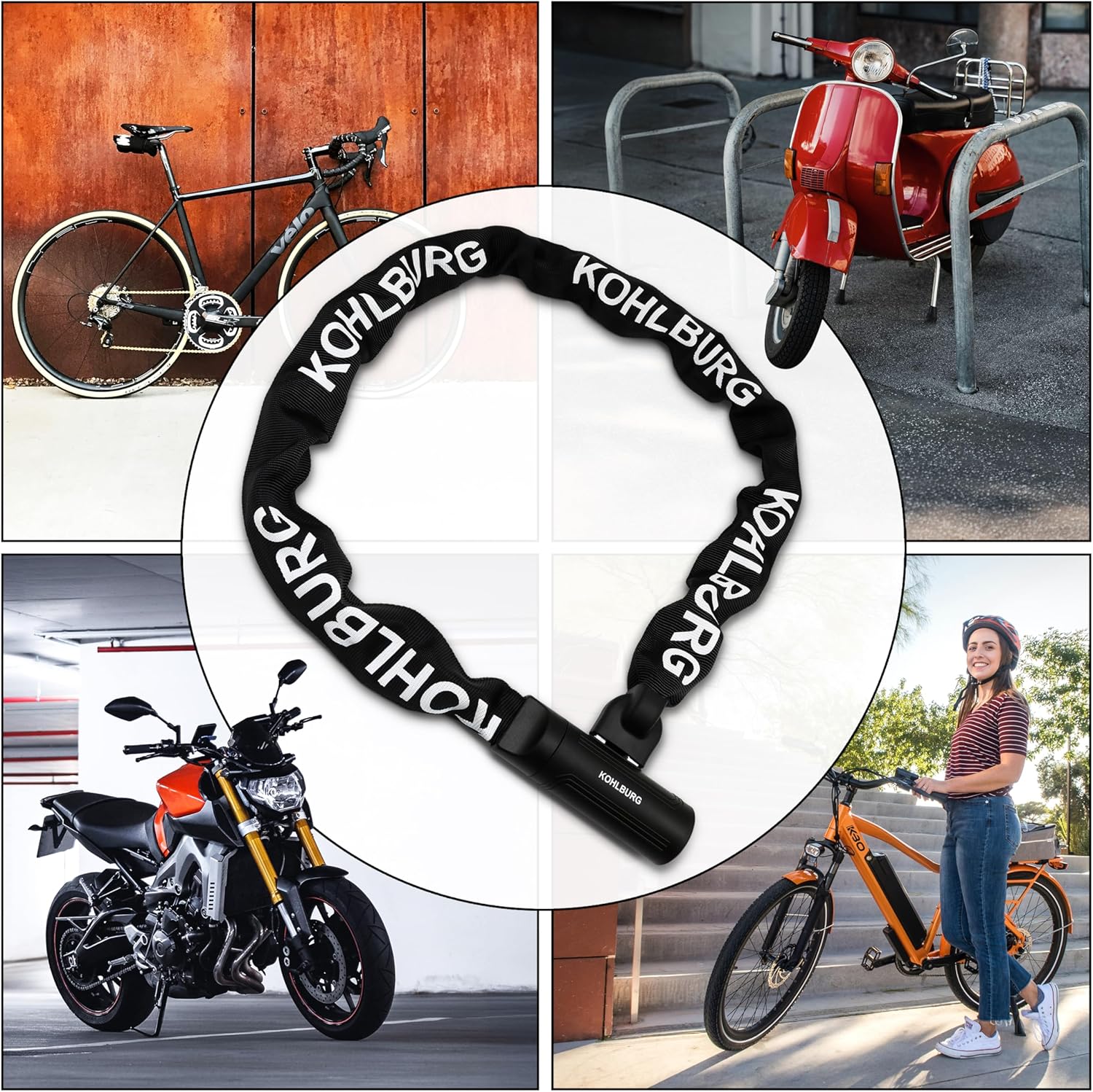 KOHLBURG Security Chain Lock 125 cm Long with 8.3 mm Thick 4-Edge Chain Made of Hardened Special Steel - Secure Bicycle Lock with 4 Keys for E-Bike Bicycle and Motorcycle – Bild 7