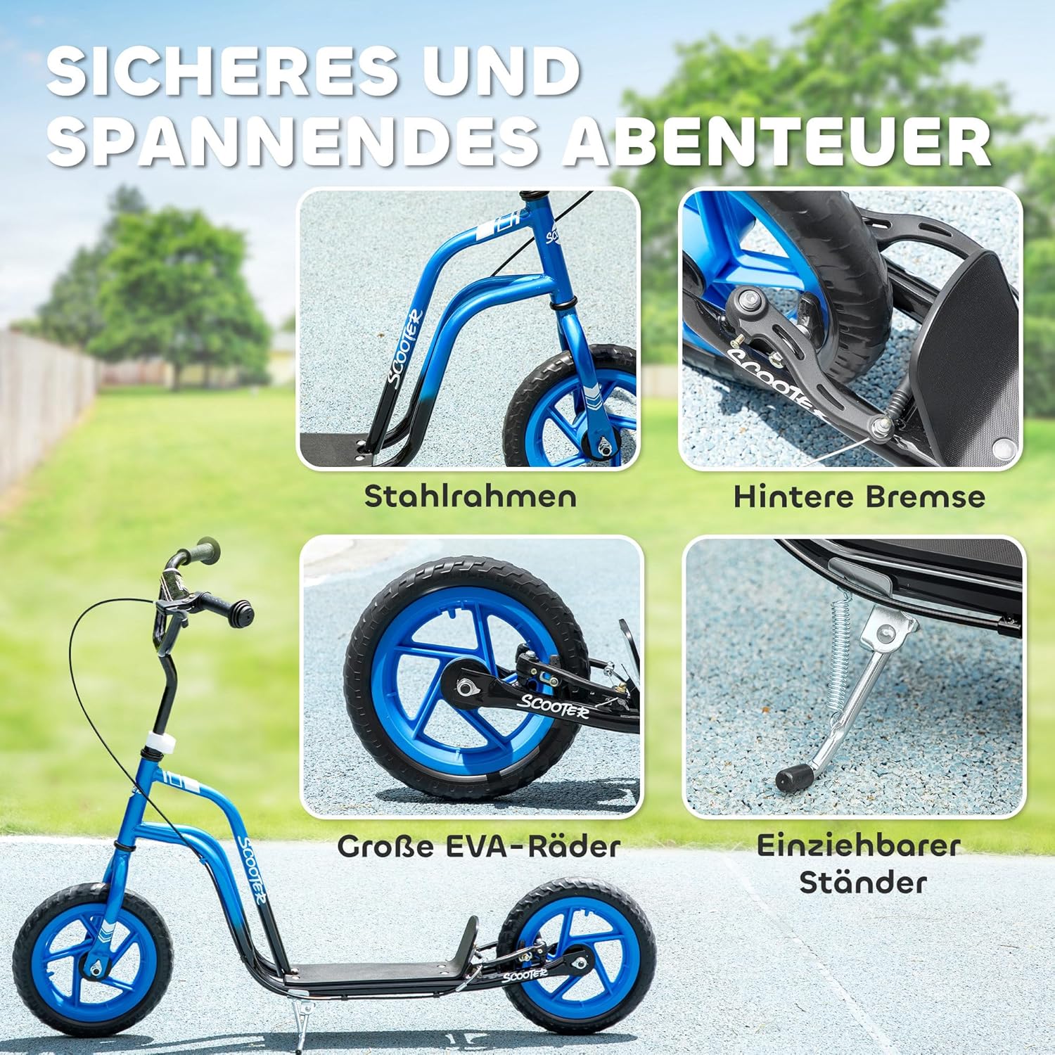 AIYAPLAY Children's Scooter Kick Scooter with Adjustable Handlebar, Large Wheels and Handbrake 12 Inch City Scooter for 5-12 Years Boys and Girls – Bild 5