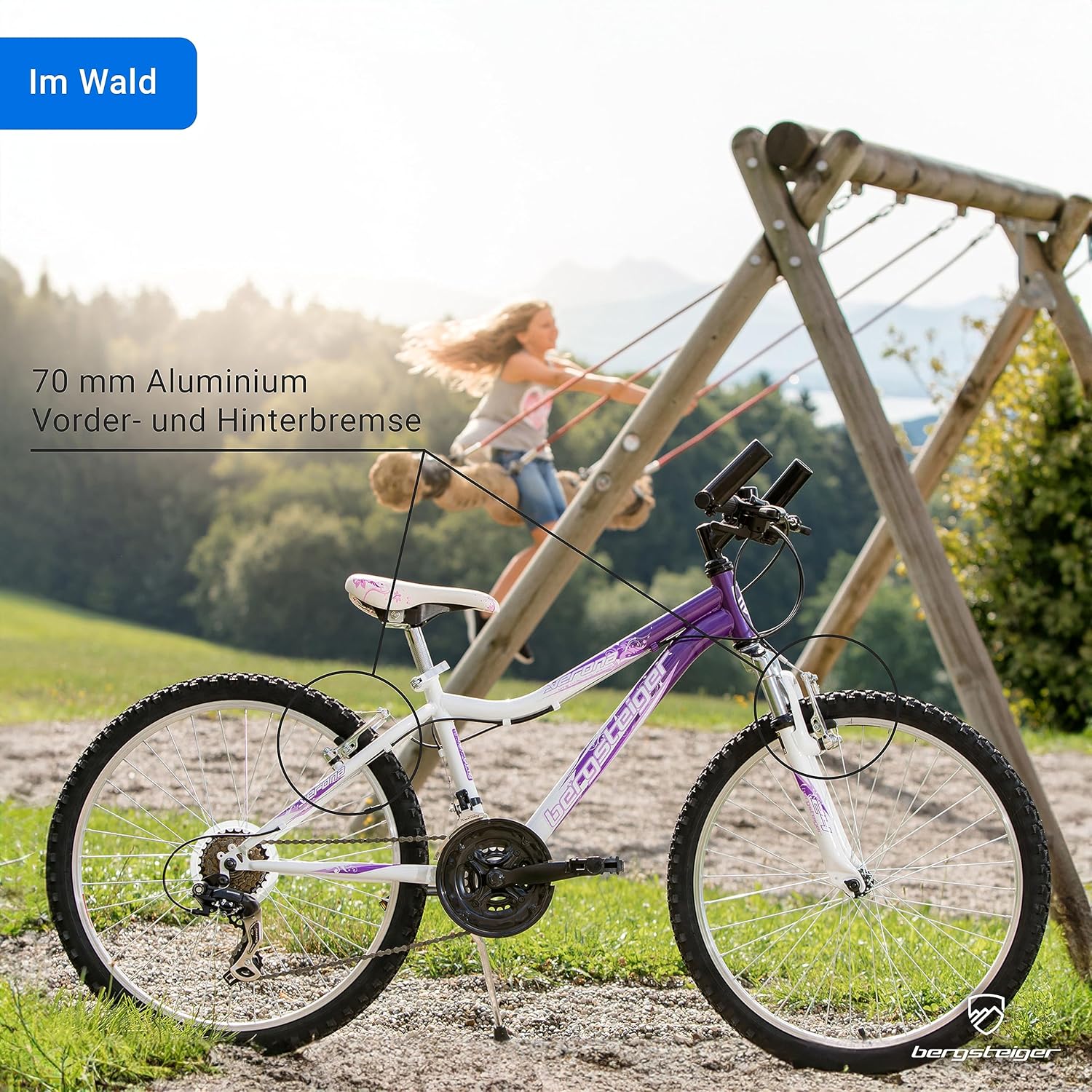 Bergsteiger Verona 24 Inch Children's Bicycle, Suitable for 8, 9, 10, 11 Years Old, Shimano 18-gear shift Mountain Bike with Fork Suspension, Girls Bike – Bild 3