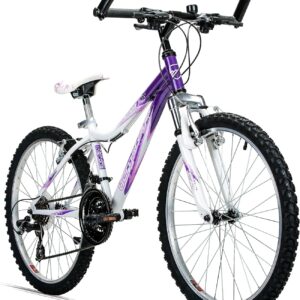Bergsteiger Verona 24 Inch Children’s Bicycle, Suitable for 8, 9, 10, 11 Years Old, Shimano 18-gear shift Mountain Bike with Fork Suspension, Girls Bike