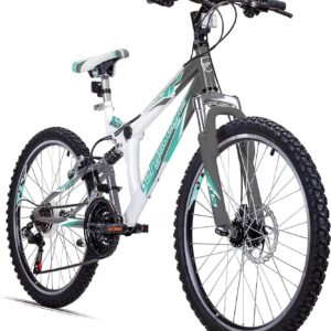 Bergsteiger Montreal 20, 24-Inch Children’s Bicycle, Suitable for 8, 9, 10, 11 Year Olds, Shimano 18-Speed Gear System, Mountain Bike with Full Suspension, Boys’ Bike, Girls’ Bike