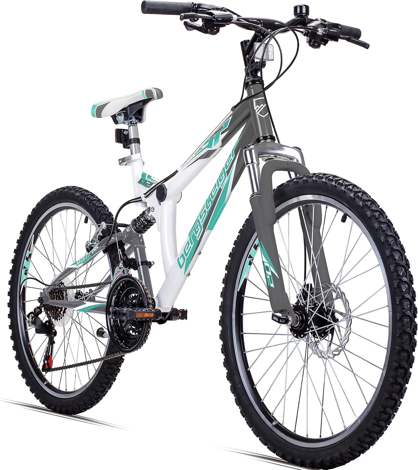 Bergsteiger Montreal 20, 24-Inch Children’s Bicycle, Suitable for 8, 9, 10, 11 Year Olds, Shimano 18-Speed Gear System, Mountain Bike with Full Suspension, Boys’ Bike, Girls’ Bike