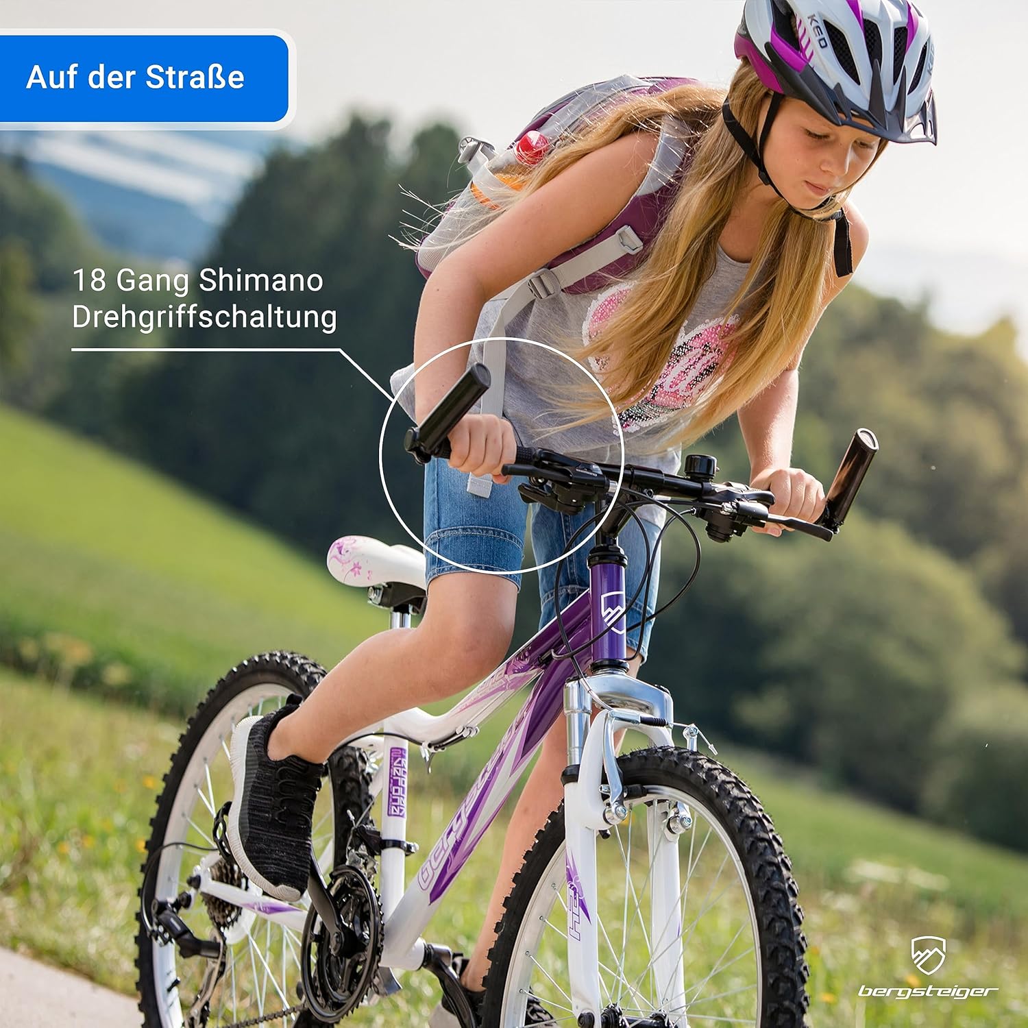 Bergsteiger Verona 24 Inch Children's Bicycle, Suitable for 8, 9, 10, 11 Years Old, Shimano 18-gear shift Mountain Bike with Fork Suspension, Girls Bike – Bild 2