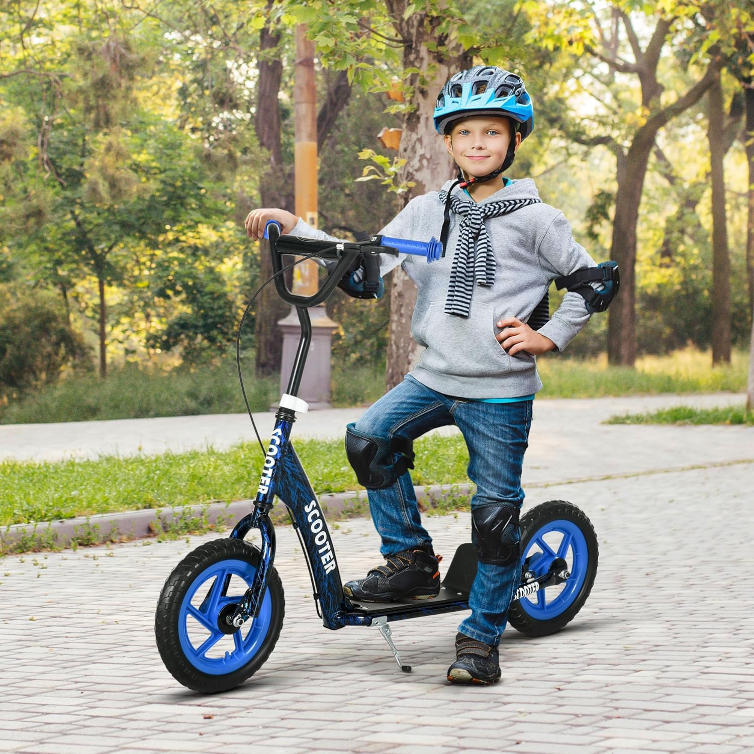 AIYAPLAY Children's Scooter with Adjustable Handlebar, Large Wheels, Handbrake, Kick Scooter, 11.8 Inch City Scooter for 6-12 Years, Boys and Girls, Steel – Bild 2