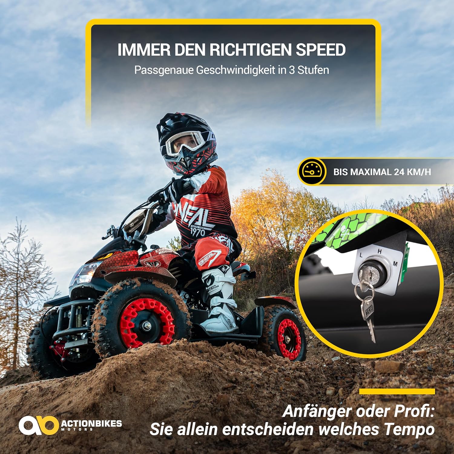 Actionbikes Motors Children's Quad Electric ATV Cobra, 7 Volt 100 Watt Motor up to 25 mph, Children's Quad, Pocket Quad, Safety Touch Foot Switch, Mini Quad for Children from 8 Years (Red/Black) – Bild 5