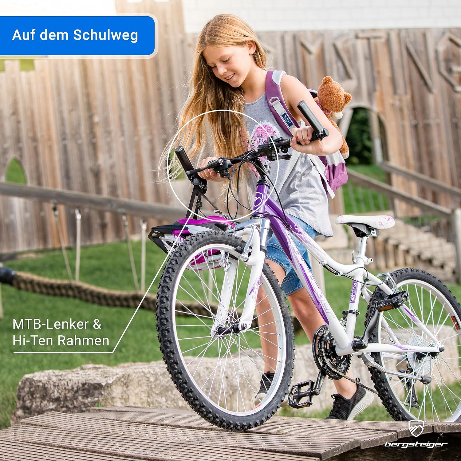 Bergsteiger Verona 24 Inch Children's Bicycle, Suitable for 8, 9, 10, 11 Years Old, Shimano 18-gear shift Mountain Bike with Fork Suspension, Girls Bike – Bild 4