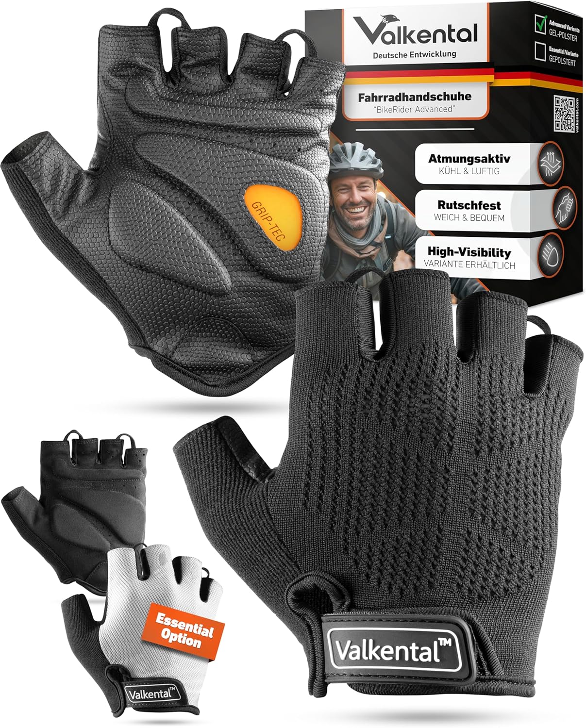 Valkental® - Padded Cycling Gloves | Soft & Breathable | Cycling Gloves Men & Women | Fingerless Cycling Gloves - MTB/Road Bike/Trekking | Gloves Bicycle Short & Lightweight