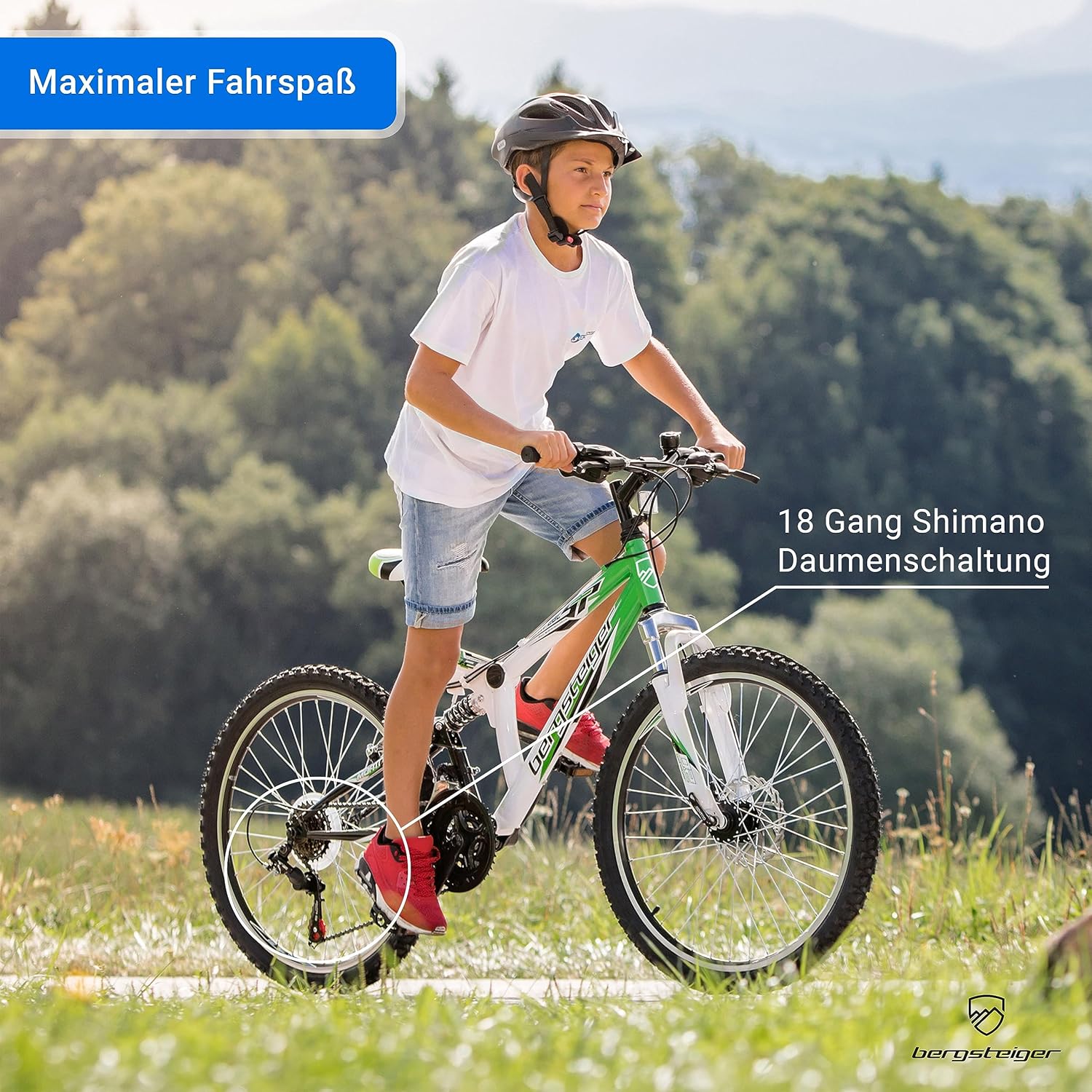 Bergsteiger Montreal 20, 24-Inch Children’s Bicycle, Suitable for 8, 9, 10, 11 Year Olds, Shimano 18-Speed Gear System, Mountain Bike with Full Suspension, Boys’ Bike, Girls’ Bike – Bild 2