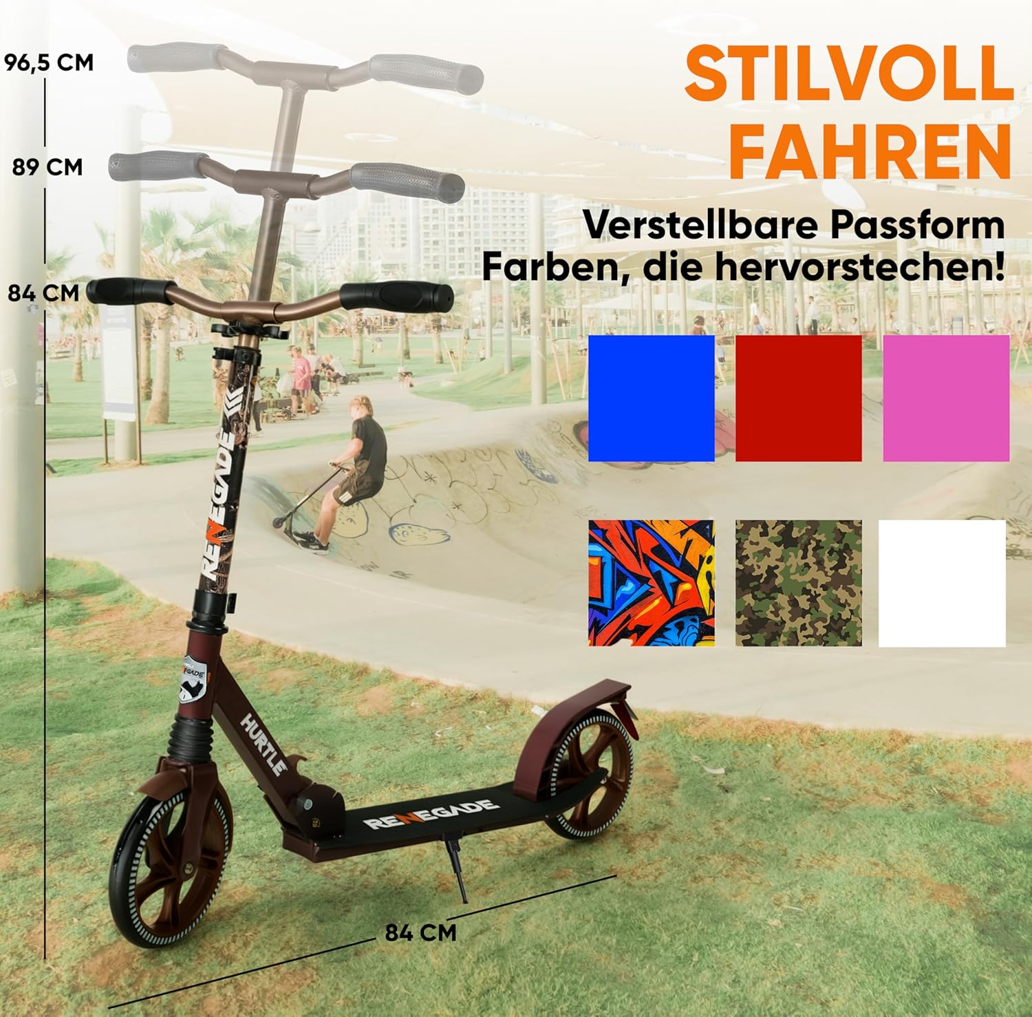 Hurtle Scooter - Scooter for Teenagers - Kick Scooter - 2 Wheel Scooter with Adjustable T-Bar Handlebar - Foldable Adult Kick Scooter with Alloy Non-Slip Deck – Bild 6