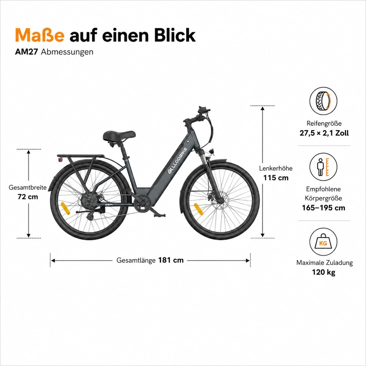 AM27 Electric Bicycle 27.5 Inch E-Bike for Men and Women 250 W Motor 36 V 15 Ah Battery 25 km/h 7 Speed Gears 3 Support Levels Disc Brakes LED Lighting – Bild 10