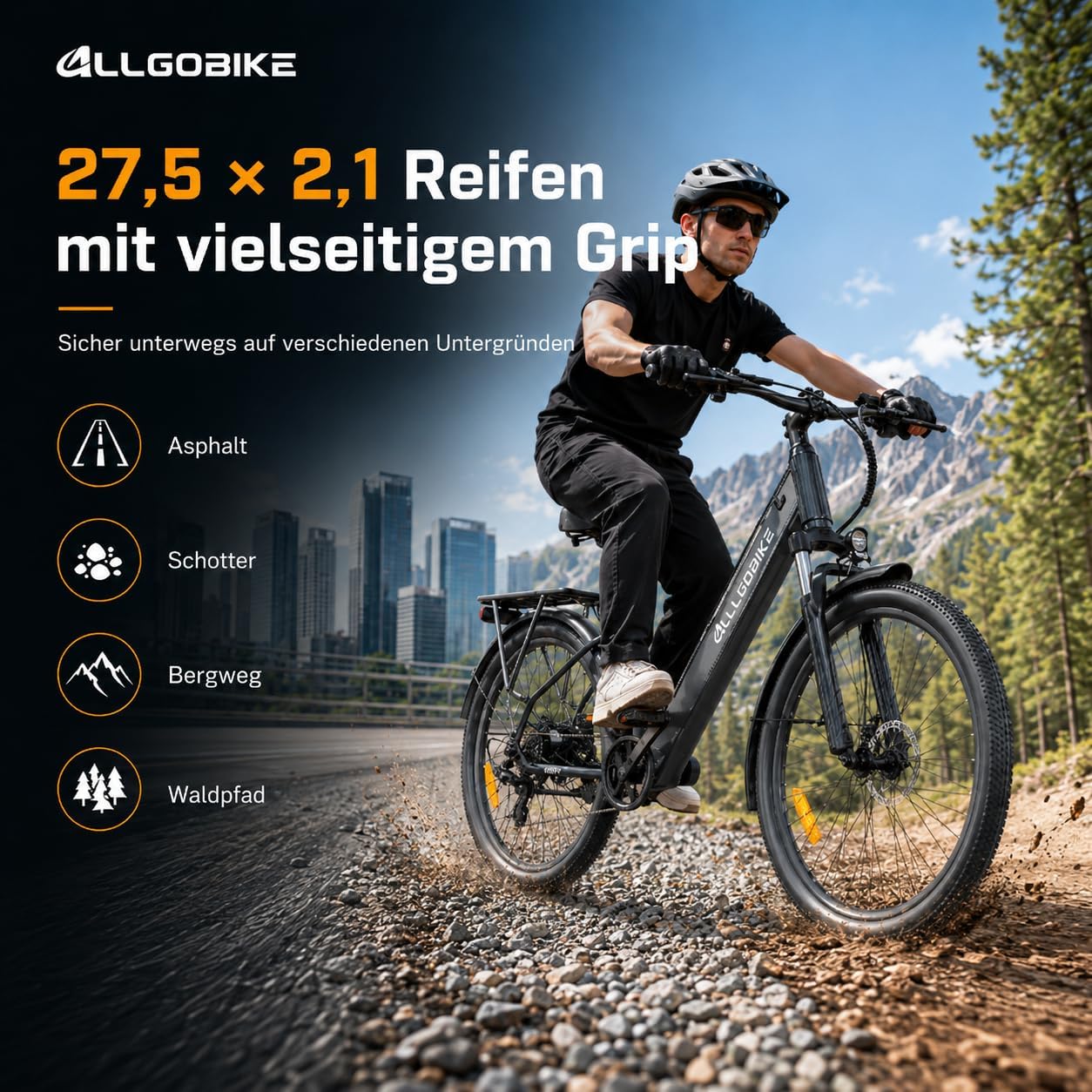 AM27 Electric Bicycle 27.5 Inch E-Bike for Men and Women 250 W Motor 36 V 15 Ah Battery 25 km/h 7 Speed Gears 3 Support Levels Disc Brakes LED Lighting – Bild 8