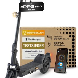 ePowerFun ePF-2 PRO 653W | E-Scooter Road Legal | 80 km Range with Replacement Battery 653 Wh | Scooter with Pneumatic Tyres & Indicators Front and Rear | Electric Scooter 22 km/h | Service Workshops