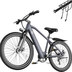 26 Inch Electric Bike for Men Women with 250 W Motor 36 V Battery, 7-Speed Gearbox, LCD Display, 3 Riding Modes, Double Disc Brake, Pedelec, E Mountain Bike for City, Durft, Everyday Mobility