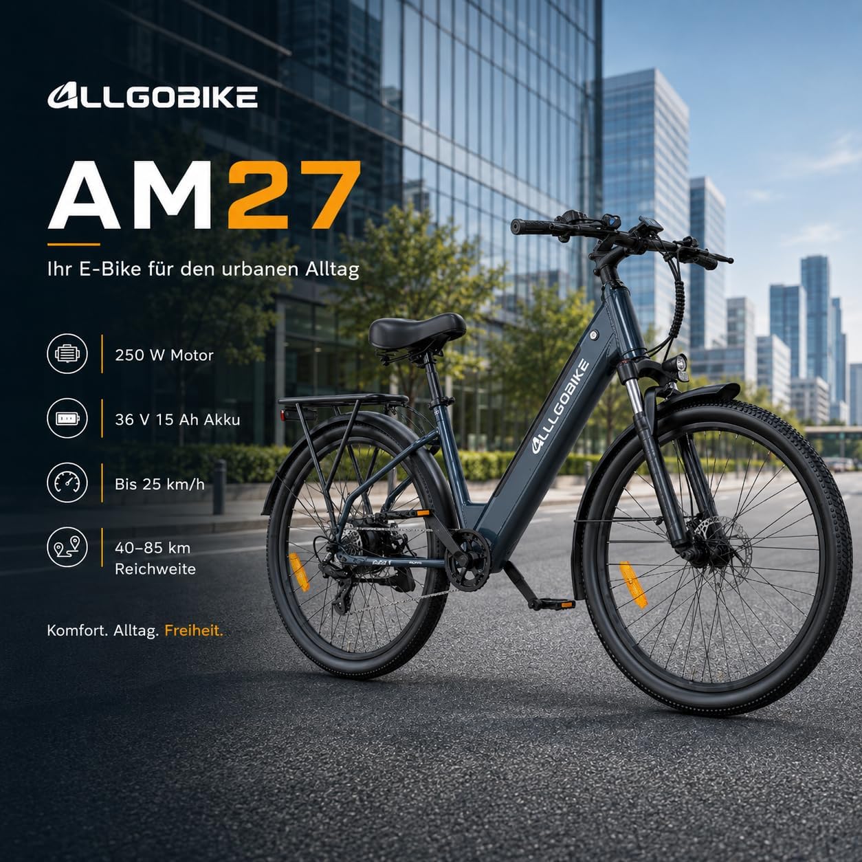 AM27 Electric Bicycle 27.5 Inch E-Bike for Men and Women 250 W Motor 36 V 15 Ah Battery 25 km/h 7 Speed Gears 3 Support Levels Disc Brakes LED Lighting – Bild 2