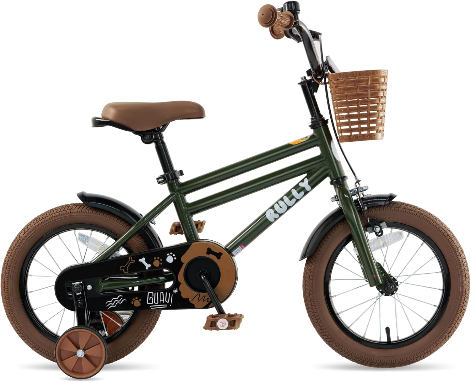 RULLY 12-16 inch Boys Bicycle for Children from 2-6 Years - Bicycle with Stabilisers, Coaster Brake & Handbrake, Front Basket - Blue, Black, Green