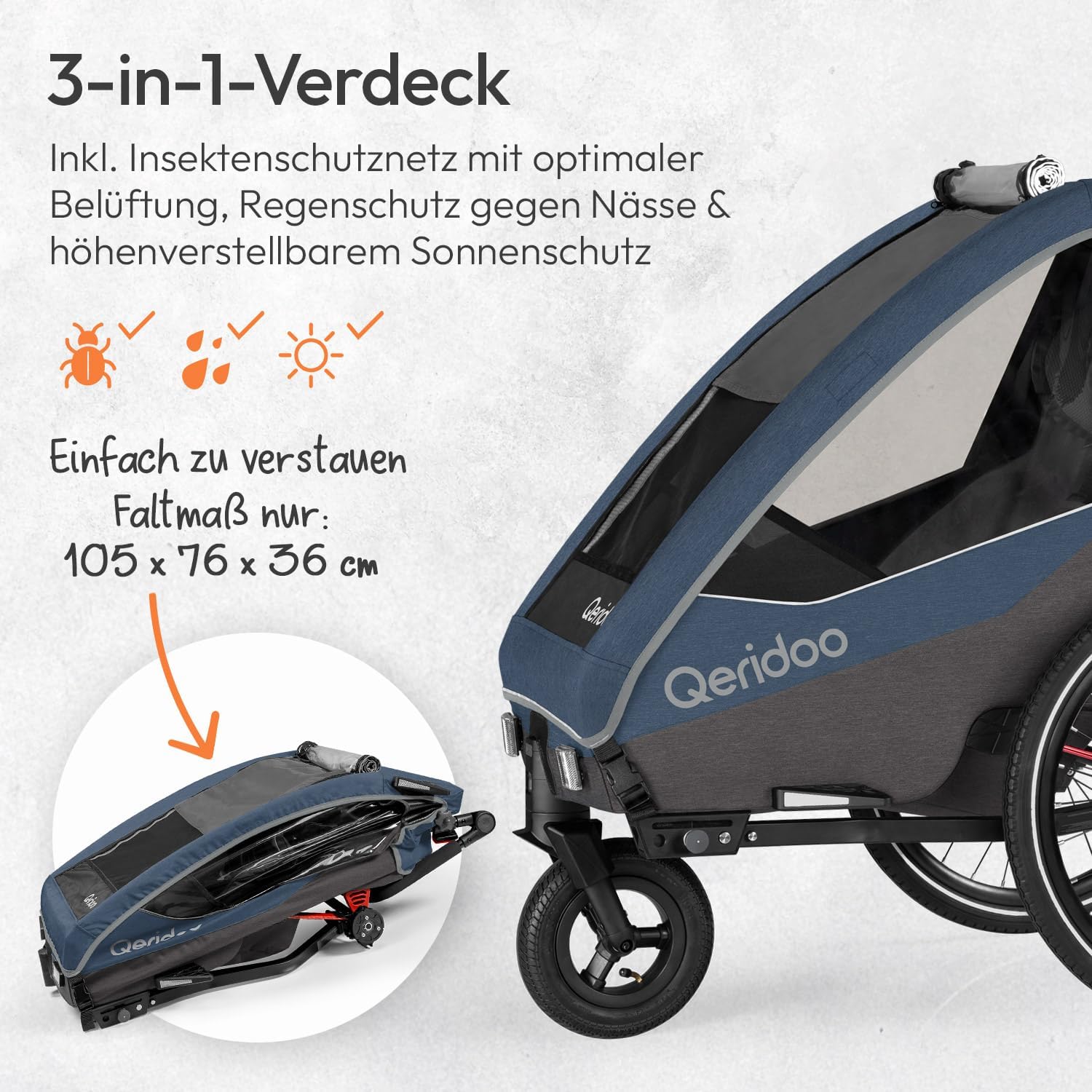 Qeridoo Sportrex 2 Limited Edition Jeans Blue | Fahrradanhänger 2 Kinder – Bild 8