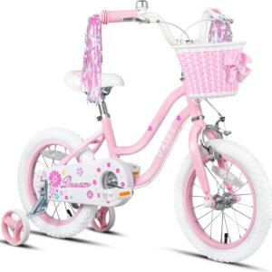 Glerc Kids Bike 12/14/16 Inch for 2-7 Years Girls Bicycle with Basket, Streamers, Stabilisers and Bell