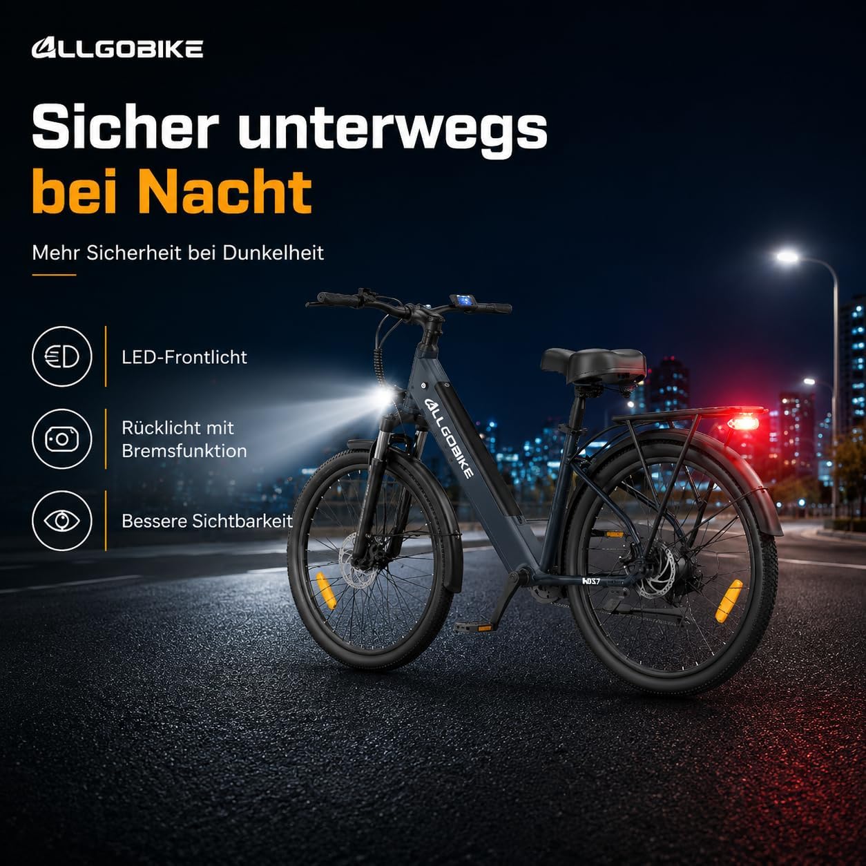 AM27 Electric Bicycle 27.5 Inch E-Bike for Men and Women 250 W Motor 36 V 15 Ah Battery 25 km/h 7 Speed Gears 3 Support Levels Disc Brakes LED Lighting – Bild 7