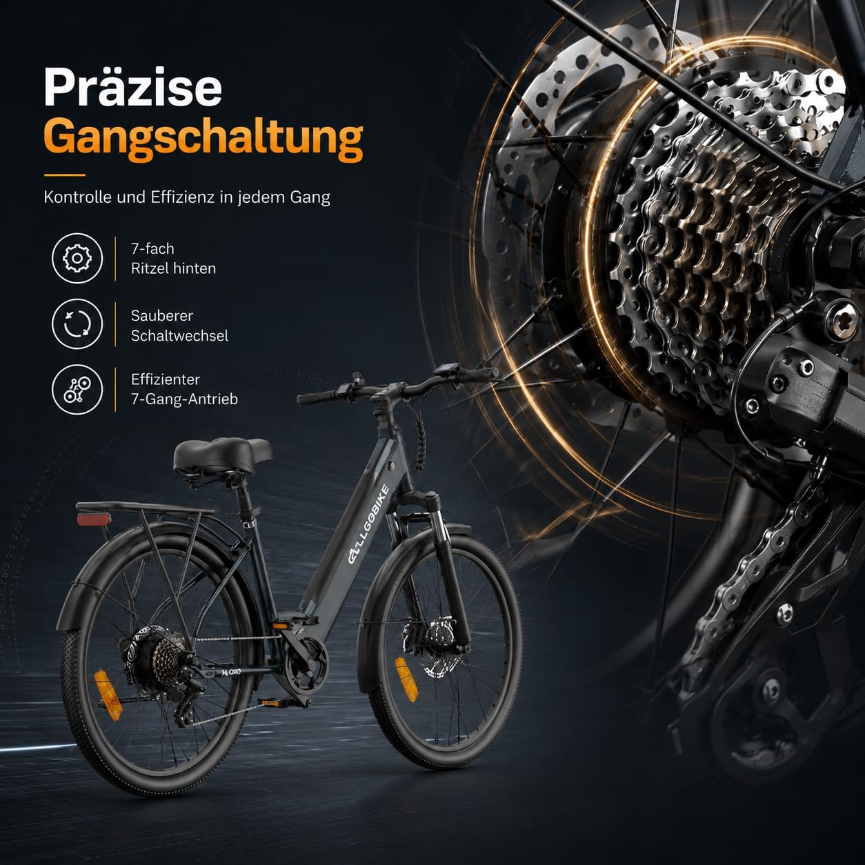 AM27 Electric Bicycle 27.5 Inch E-Bike for Men and Women 250 W Motor 36 V 15 Ah Battery 25 km/h 7 Speed Gears 3 Support Levels Disc Brakes LED Lighting – Bild 4
