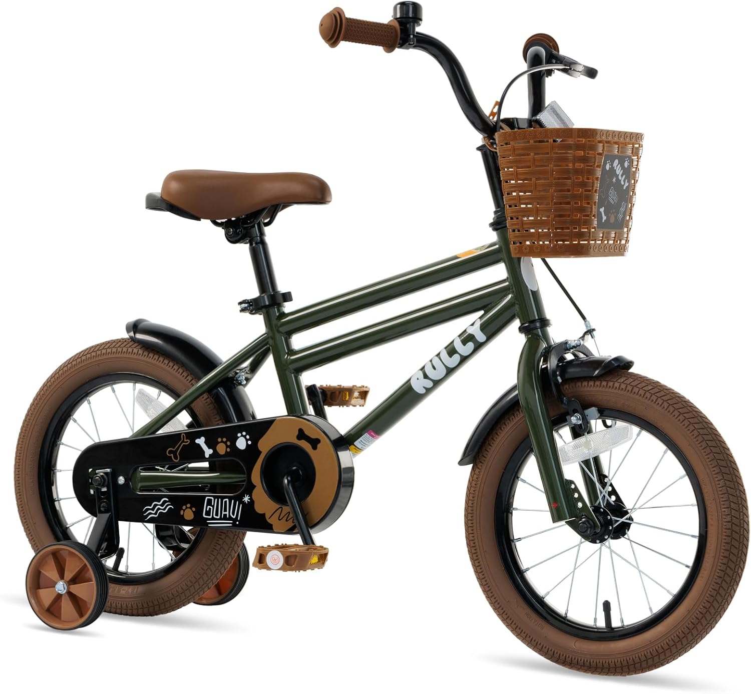RULLY 12-16 inch Boys Bicycle for Children from 2-6 Years - Bicycle with Stabilisers, Coaster Brake & Handbrake, Front Basket - Blue, Black, Green – Bild 2