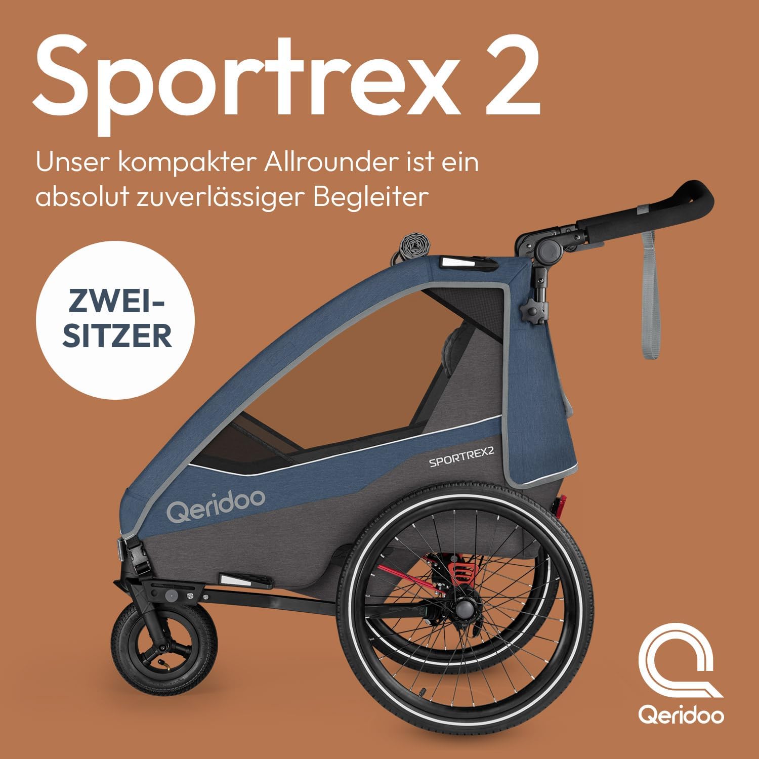 Qeridoo Sportrex 2 Limited Edition Jeans Blue | Fahrradanhänger 2 Kinder – Bild 2