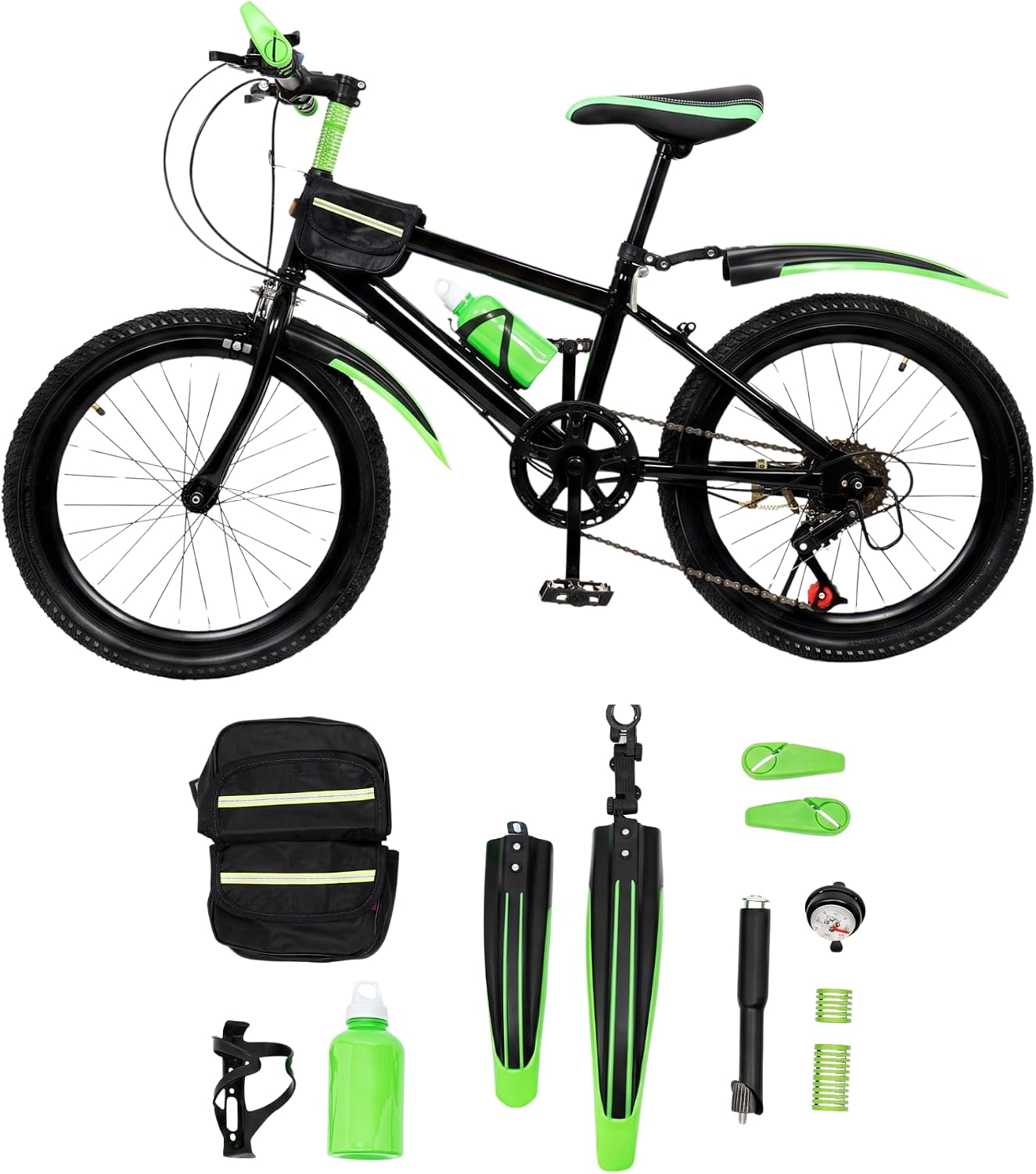 Children's Mountain Bike, 20 Inch Children's Bike, 7-Speed Children's Bicycle for Boys and Girls with Water Bottle, Compass Bell Bicycle for Children, Bicycle Children from 4 Years for Children