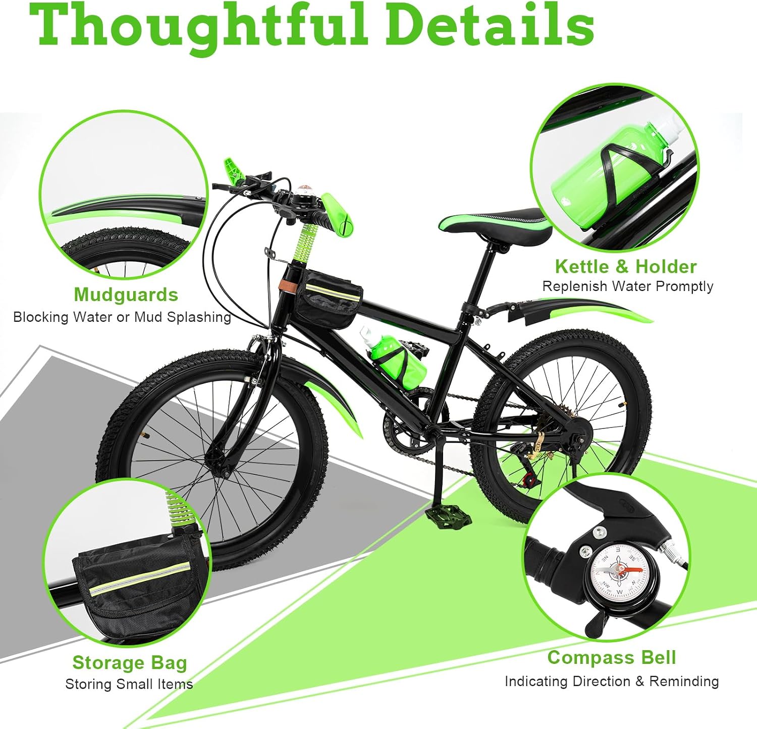 Children's Mountain Bike, 20 Inch Children's Bike, 7-Speed Children's Bicycle for Boys and Girls with Water Bottle, Compass Bell Bicycle for Children, Bicycle Children from 4 Years for Children – Bild 5