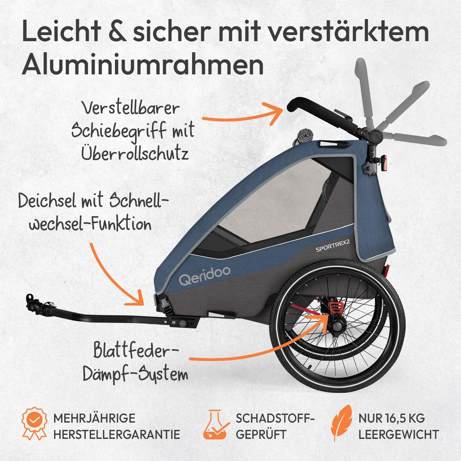 Qeridoo Sportrex 2 Limited Edition Jeans Blue | Fahrradanhänger 2 Kinder – Bild 6