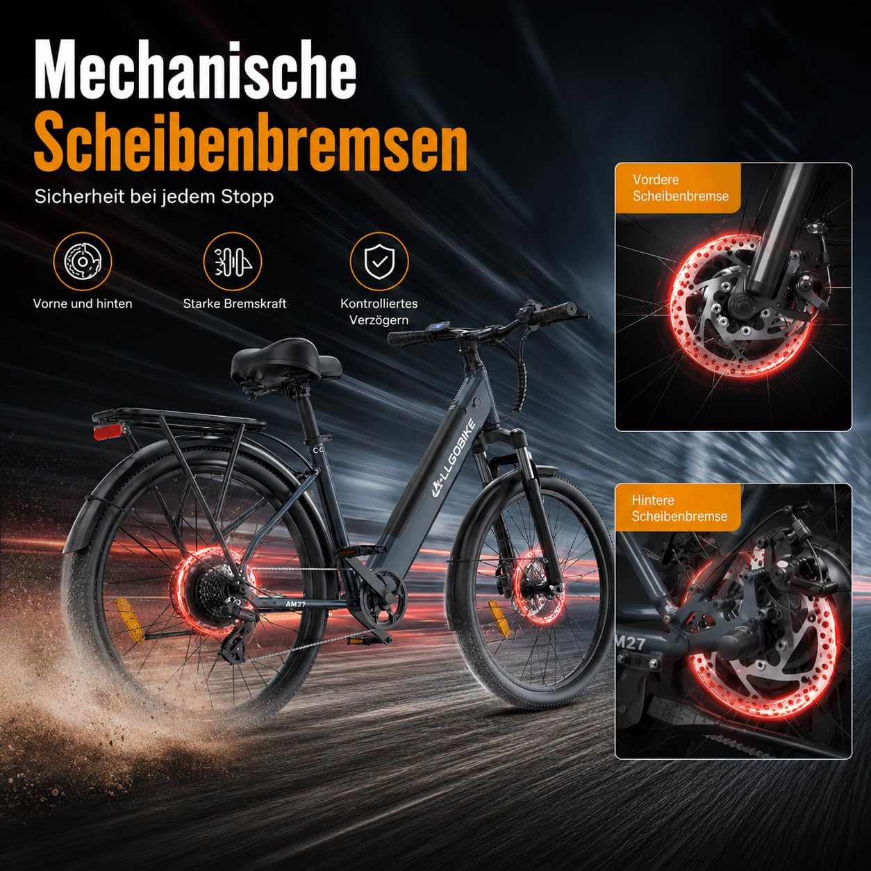 AM27 Electric Bicycle 27.5 Inch E-Bike for Men and Women 250 W Motor 36 V 15 Ah Battery 25 km/h 7 Speed Gears 3 Support Levels Disc Brakes LED Lighting – Bild 5
