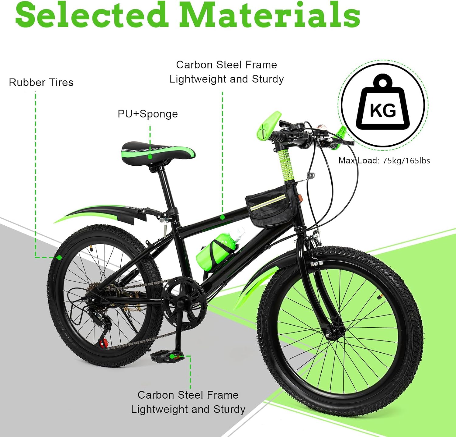 Children's Mountain Bike, 20 Inch Children's Bike, 7-Speed Children's Bicycle for Boys and Girls with Water Bottle, Compass Bell Bicycle for Children, Bicycle Children from 4 Years for Children – Bild 8