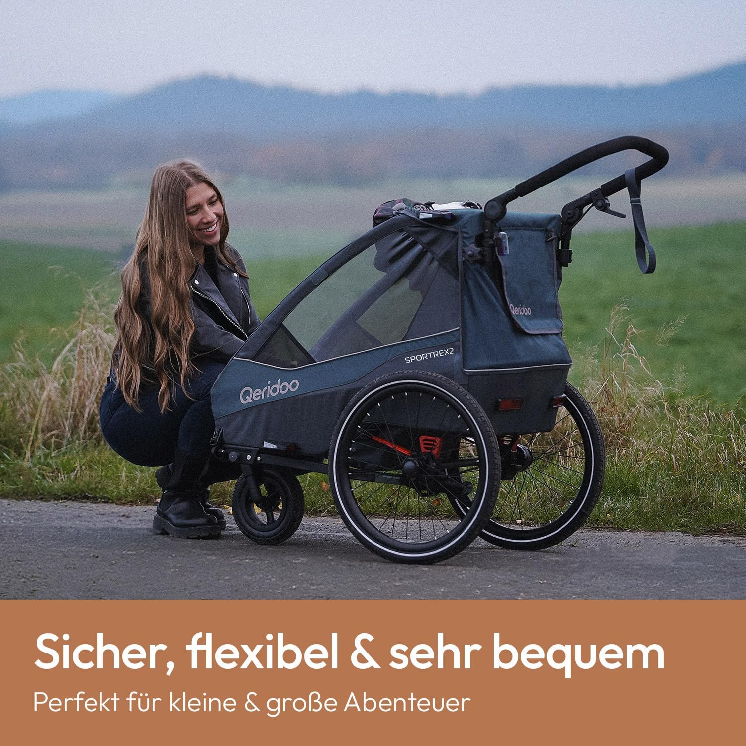 Qeridoo Sportrex 2 Limited Edition Jeans Blue | Fahrradanhänger 2 Kinder – Bild 5
